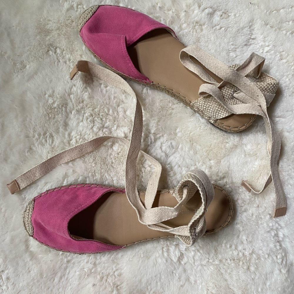NWOT Nine West Pink Espadrille Flats Lace-Up Ballet Style